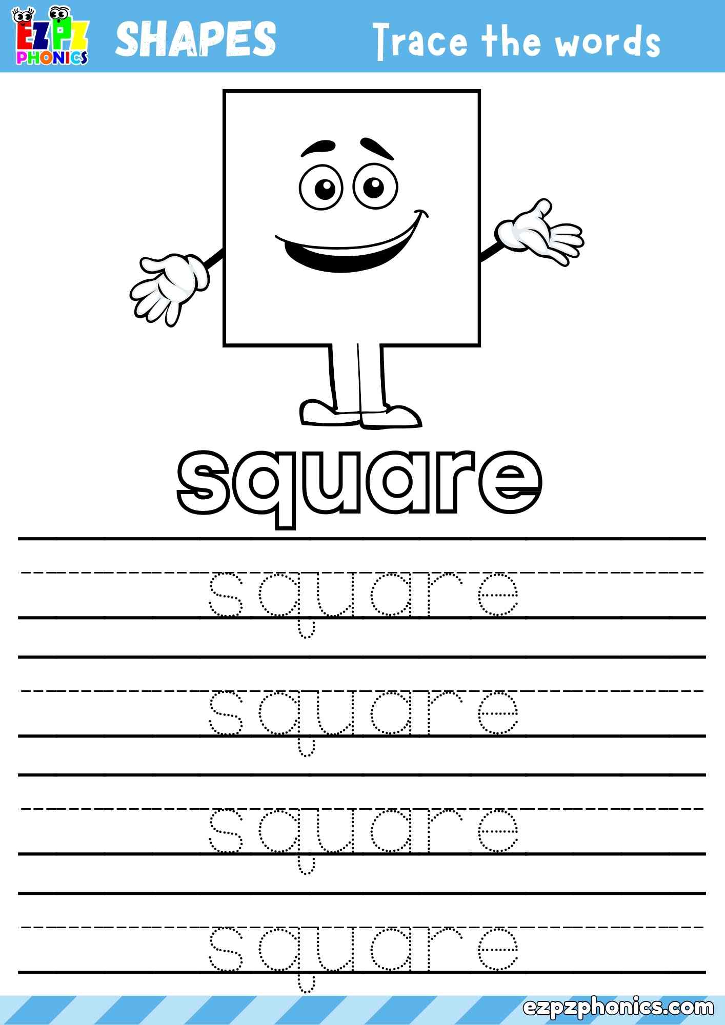 Square Shape - Coloring and Word Tracing Activity (Free PDF Download)